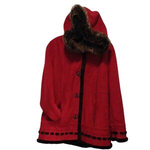 L Red Faux Suede/ Plush Warm Winter Jacket (4618
